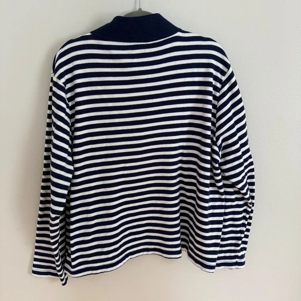 J Crew Striped‎ Quarter Zip Fleece Sweatshirt Navy White XXL Nautical Classic